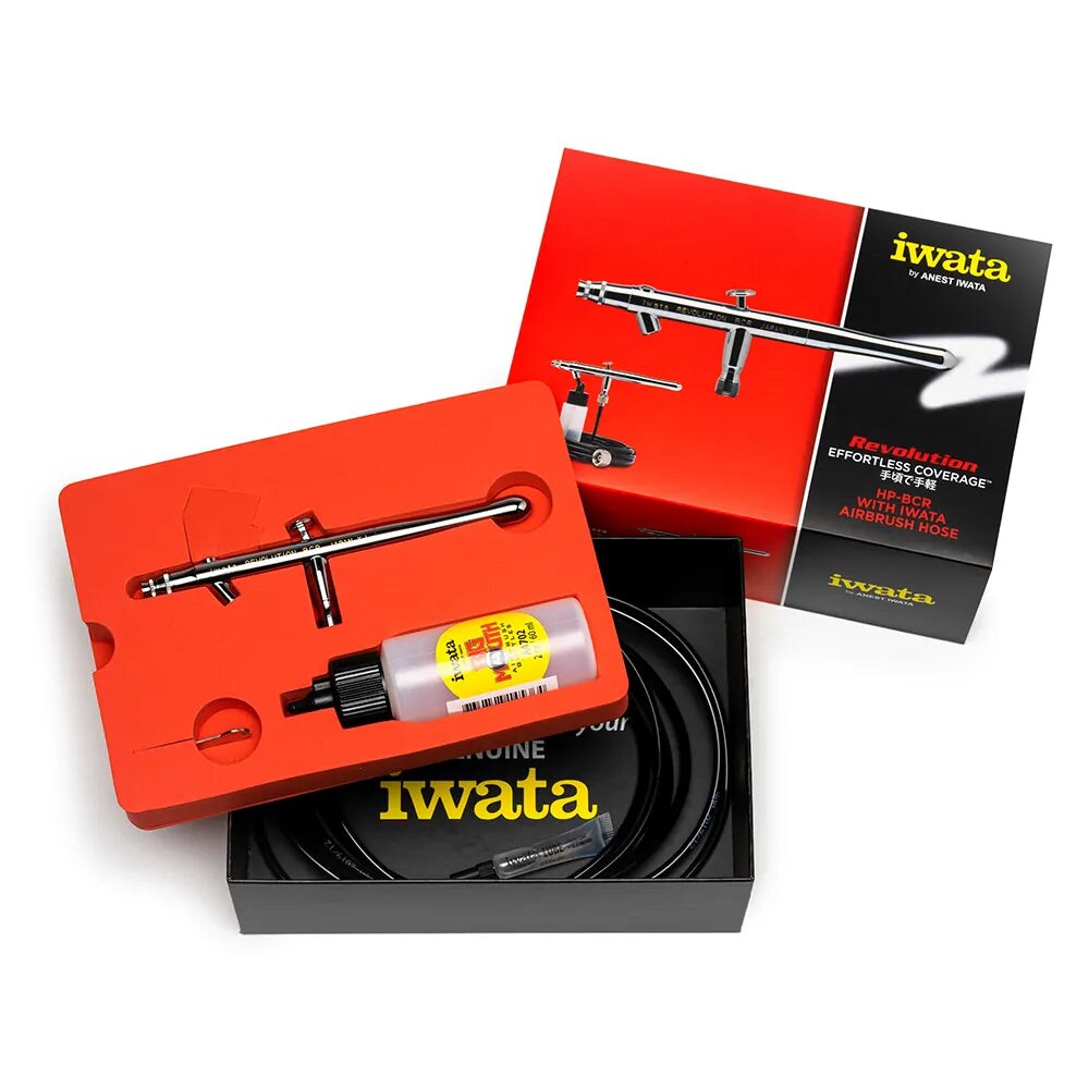 Iwata Revolution HP-BCR Siphon Feed Dual Action Airbrush with Iwata Airbrush Hose