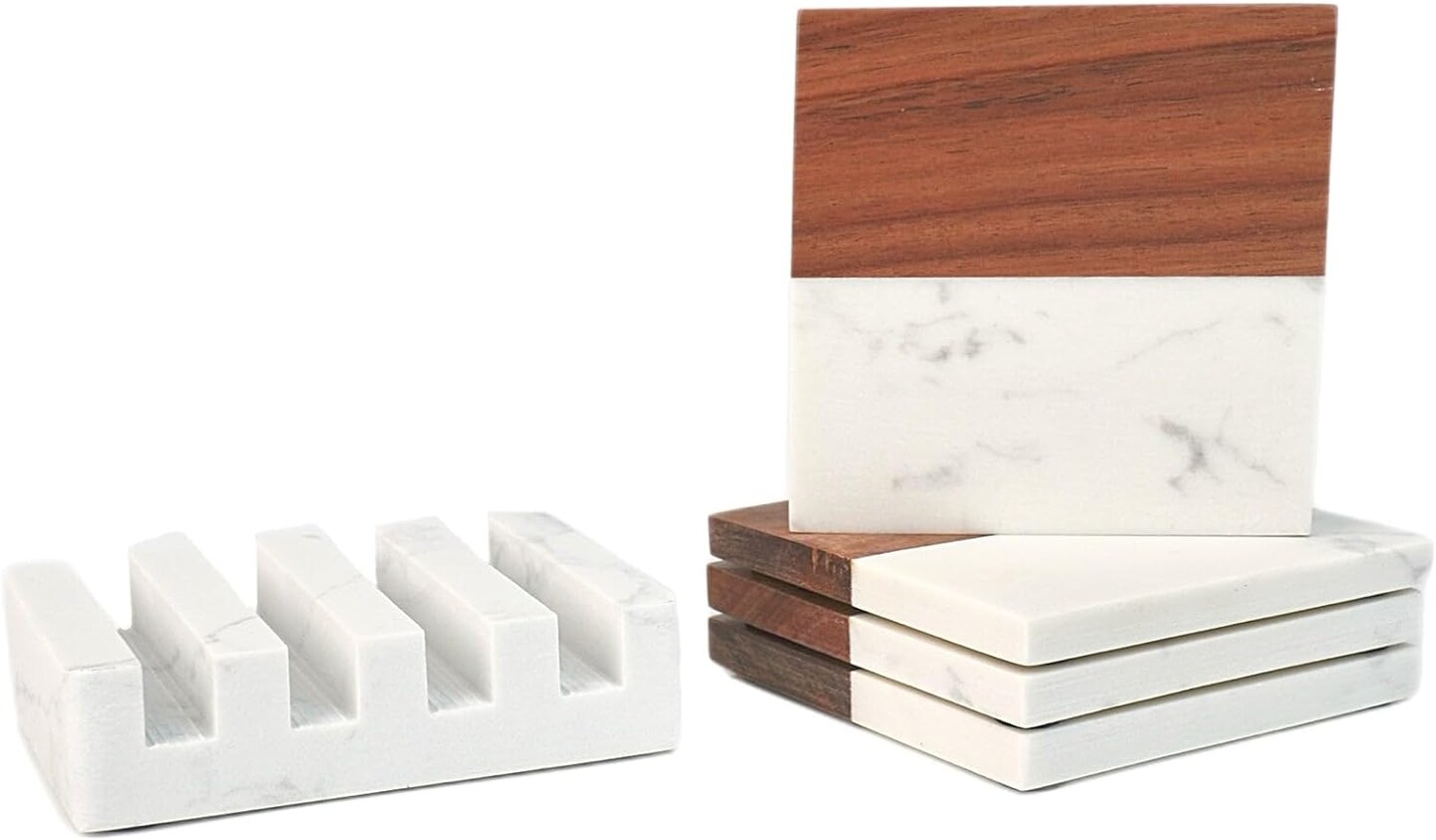 Makerflo Wood Marble Coaster of Heavy Acacia Wood | Craft-Ready for DIY Gifts &#x26; Personalization (Laser Engraving, Epoxy, Vinyl, and UV DTF) - Not Suitable for Sublimation