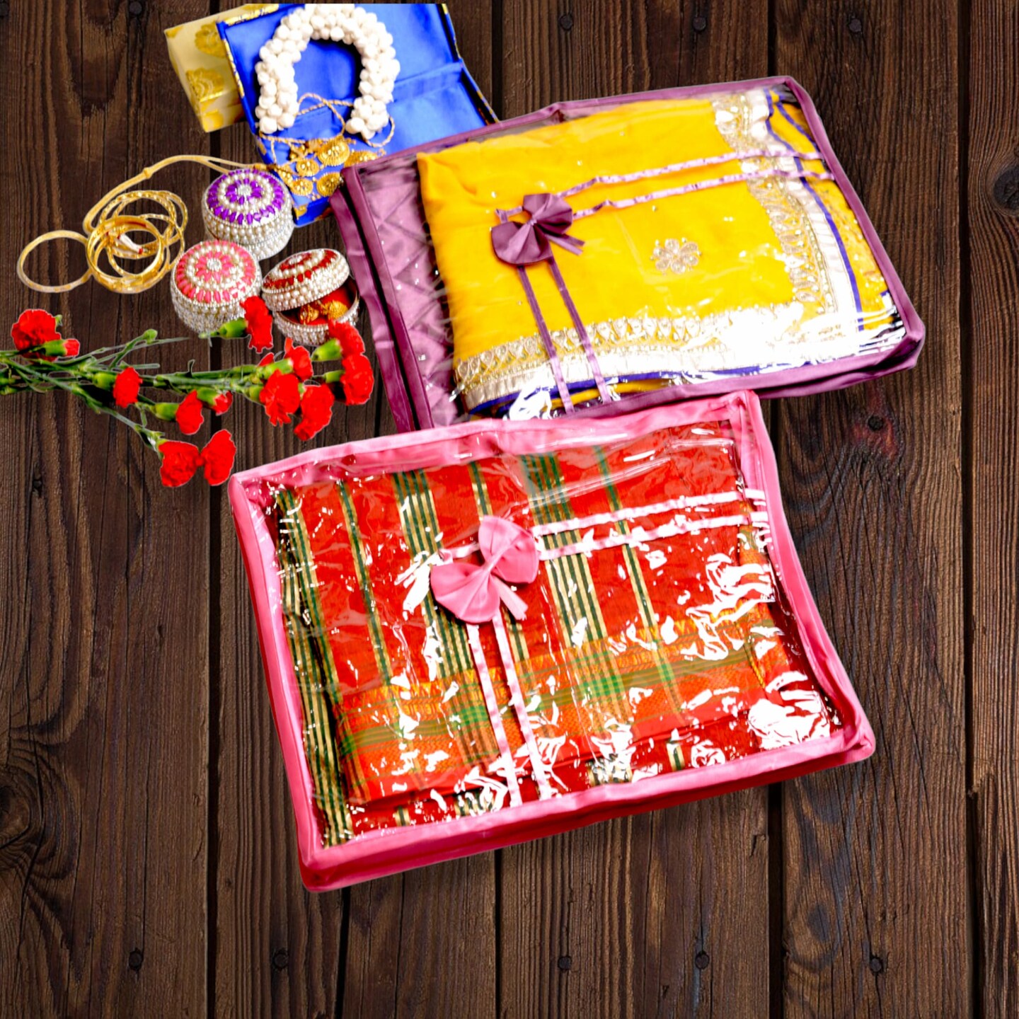 4 Ct Velvet Sari Bags, Saree Lehnga Cover, Sari Storage Bag, Indian