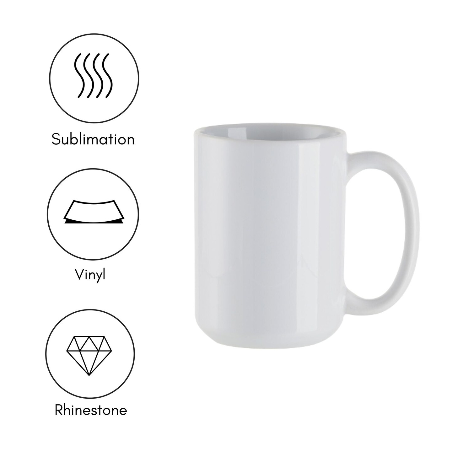 15oz White Ceramic Sublimation Mugs - 6 Pack