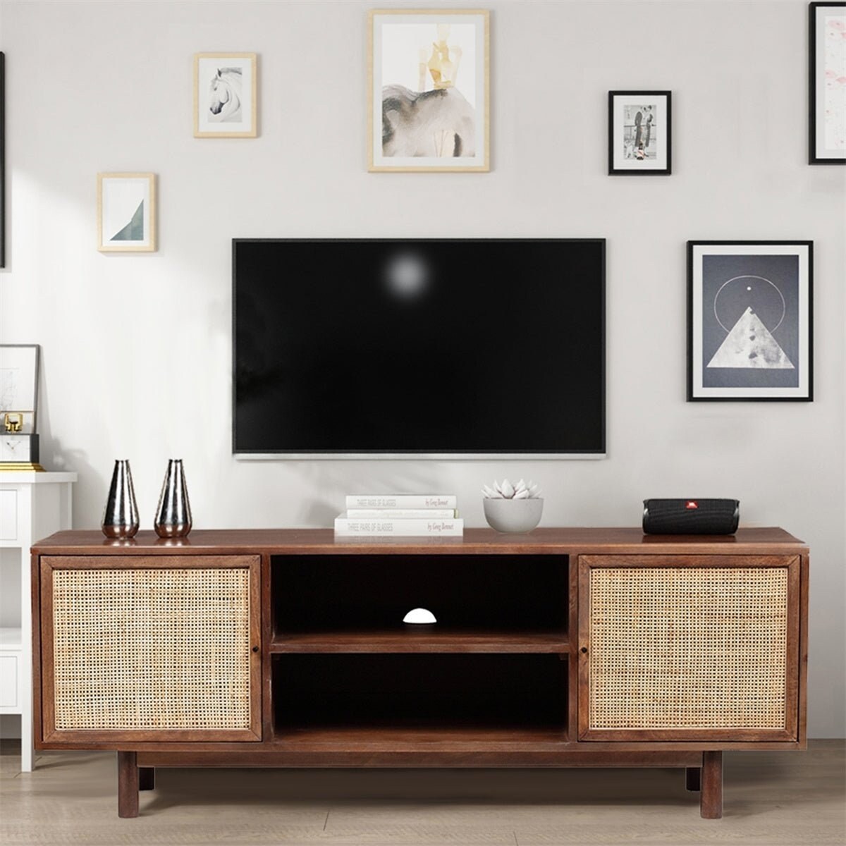 ExBrite Modern Storage TV Stand for 55&#x22; TV Mangoluxe Brown