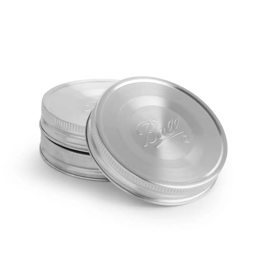 Ball Reusable Mason Jar Lids, Stainless Steel Storage Lids with Silicone Gaskets for an Airtight Seal, Wide Mouth, One Pack of 3