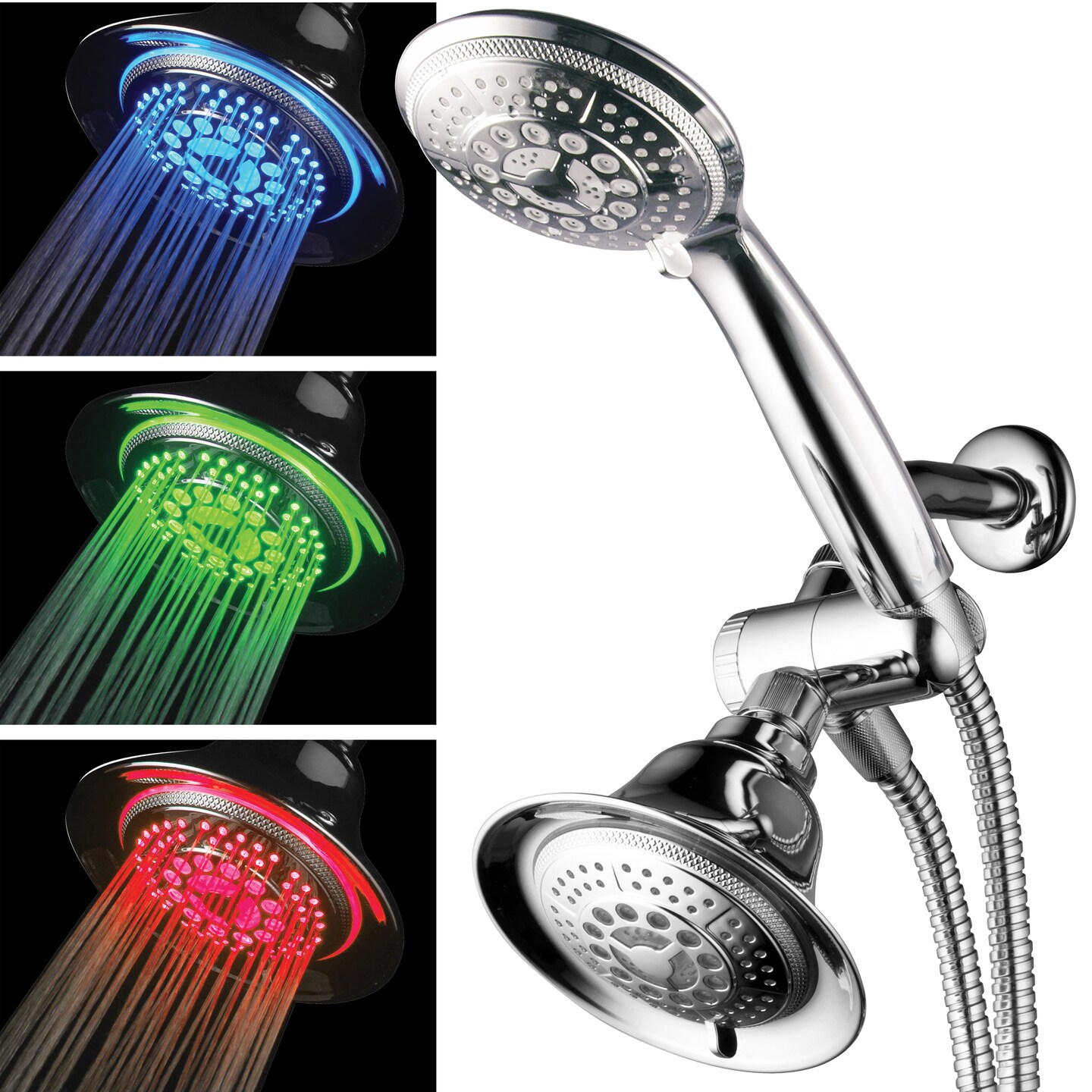 Hotelspa Luxury Shower Combo 5In Led Shower Head 5 Setting Handheld Chrome 1632