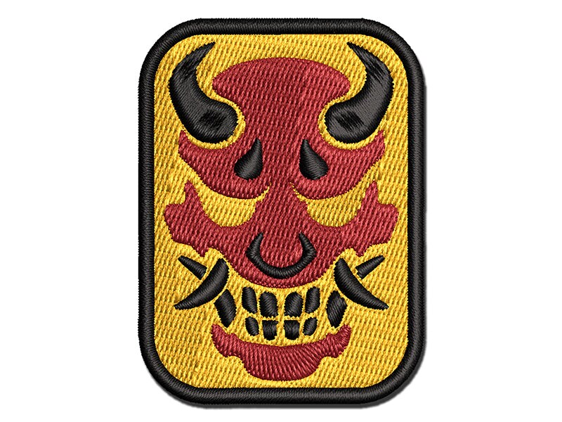 Oni Japanese Demon Mask Multi-Color Embroidered Iron-On or Hook & Loop Patch  Applique