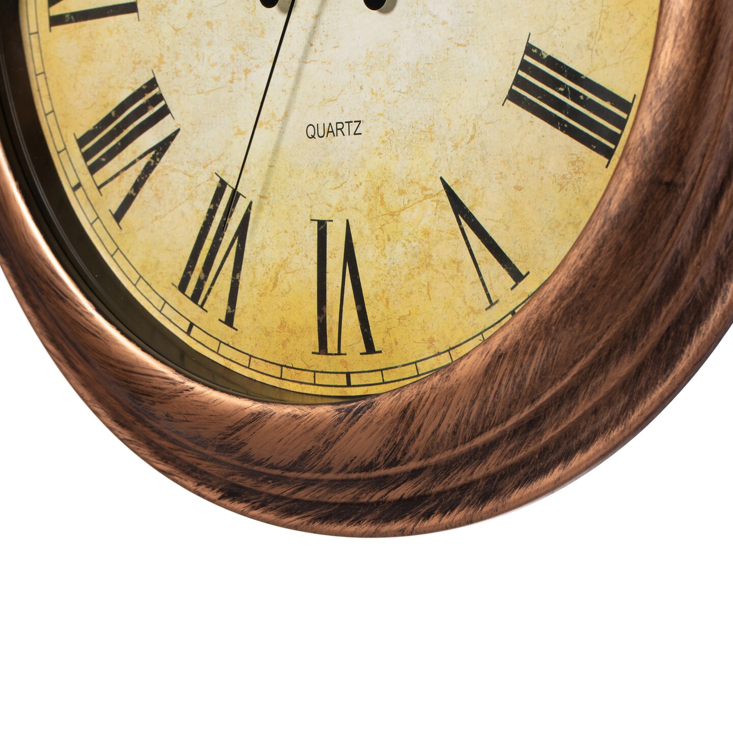 15.5 in Wall Clock for Home Kitchen Living/Dining Room Office Over Fireplace Decor, Easy to Read, Rustic Bronze, Non-Ticking, Large Roman Numerals, Battery Operated, Plastic Traditional Round Clock