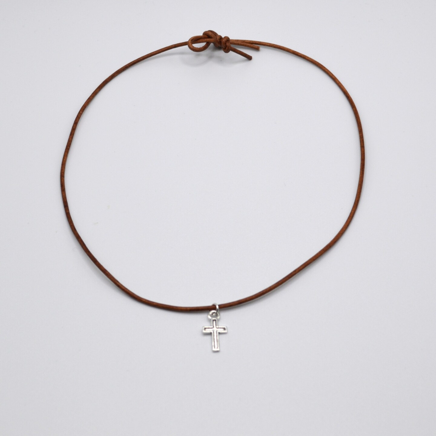 Rustic Silver Cross on a Leather Cord Necklace Minimalist Gift for