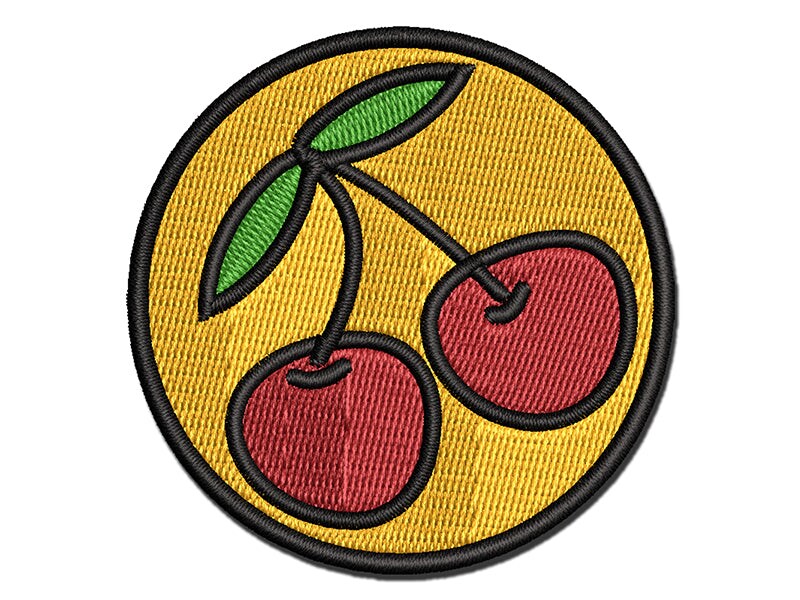 Pair of Cherries Outlined Multi-Color Embroidered Iron-On or Hook &#x26; Loop Patch Applique
