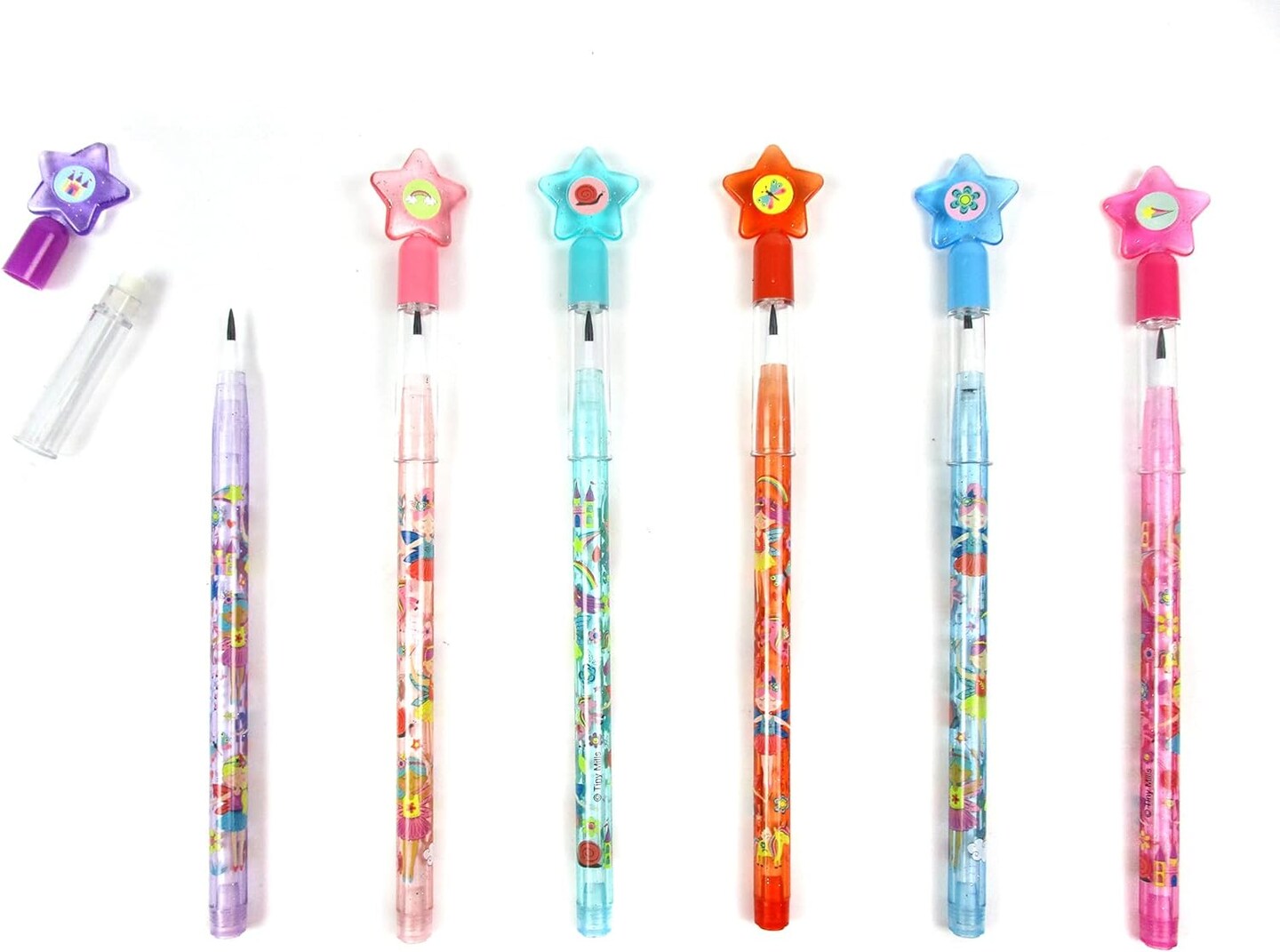 TINYMILLS 24 Pcs Magical Fairy Princess Stackable Push Pencil Assortment with Eraser