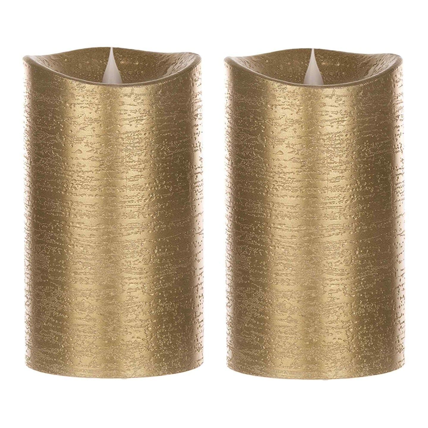 Melrose LED Flameless Pillar Candles with Remote 7.5" Gold Set of 2 Michaels