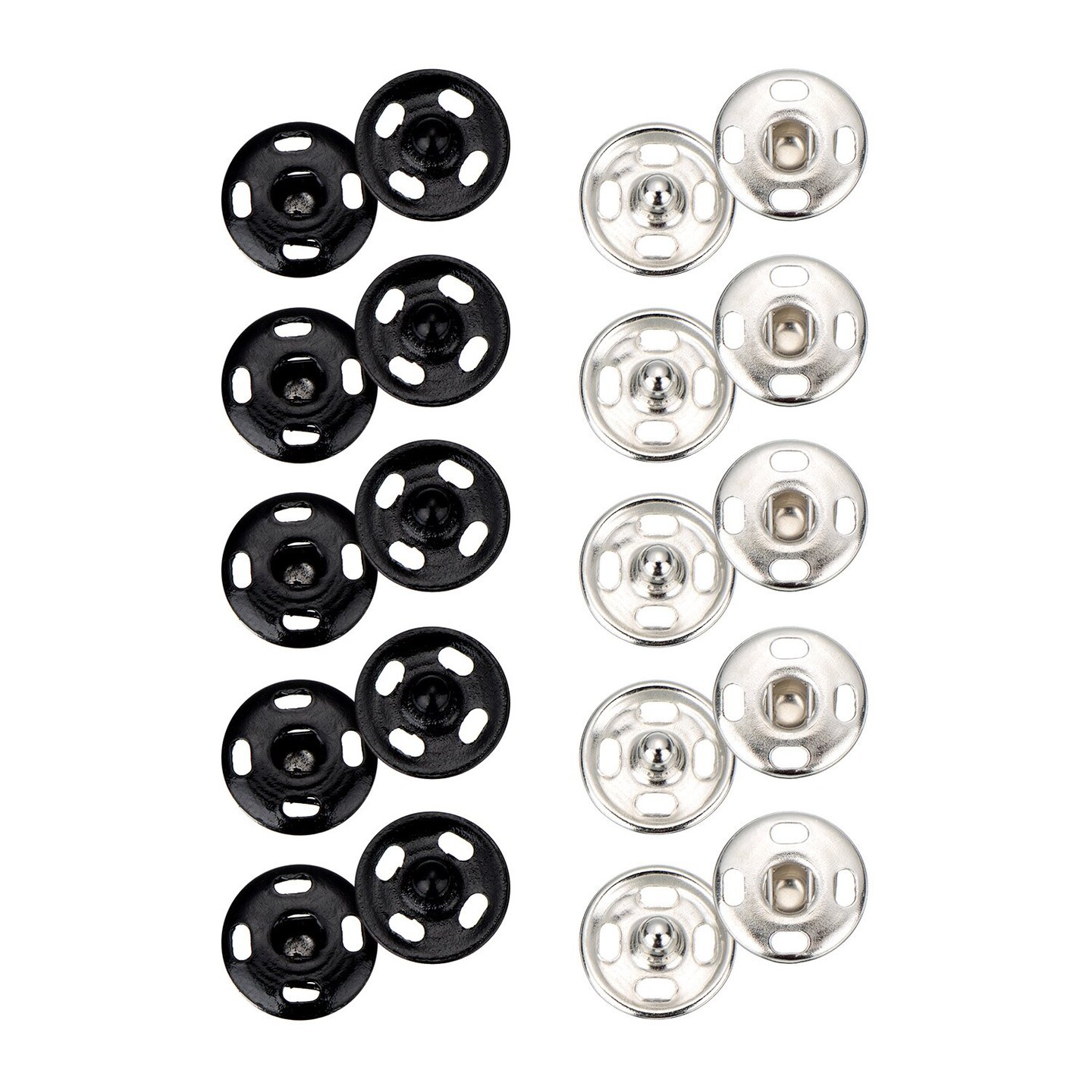 100 Sets Sew-on Snap Buttons Metal Snap Fastener Buttons Press Button for Sewing Clothing, Black and Silvery(10mm)