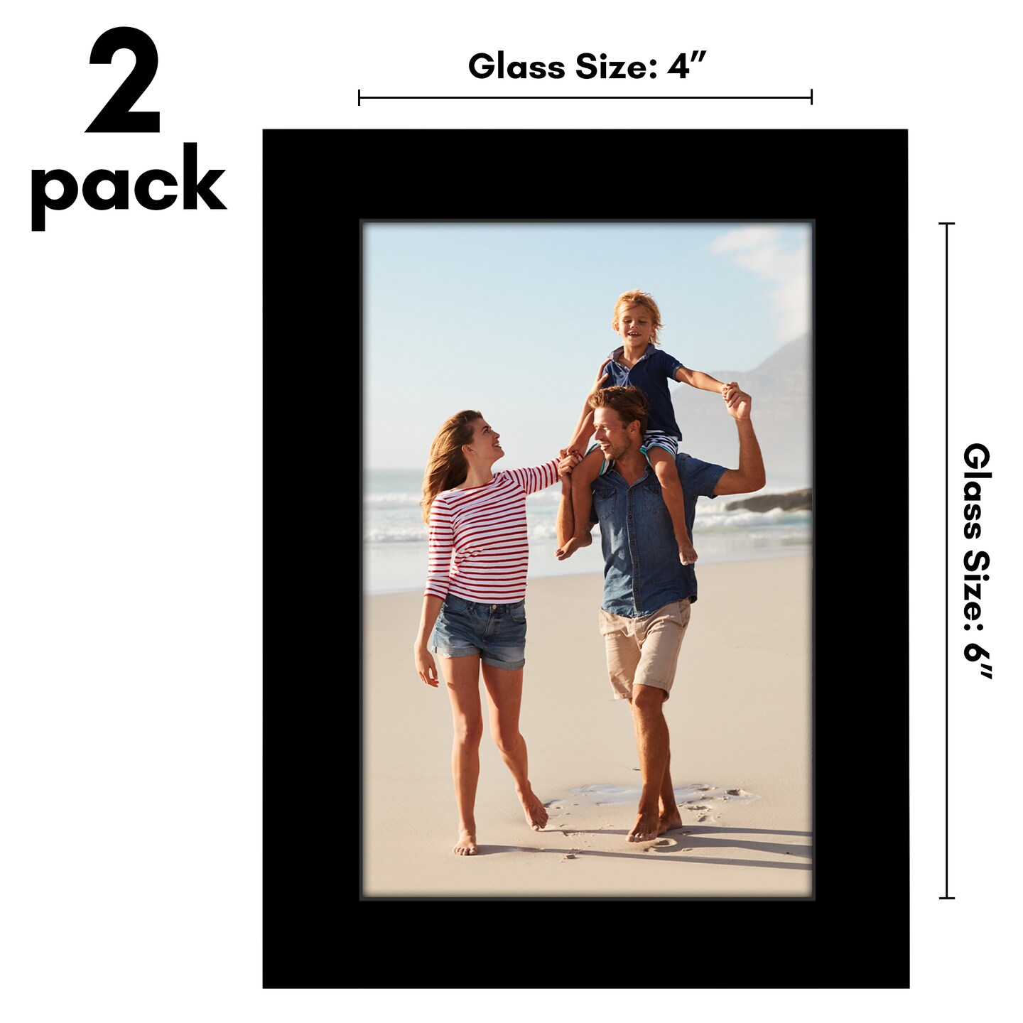 Americanflat 4x6 Modern Picture Frame - Set of 2 - Photo Frame for Wall Display - Shatter Resistant Glass - Adjustable Hanging Hardware - Includes Easel for Tabletop Display - Black