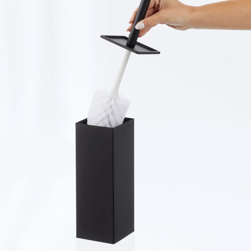 mDesign Steel Square Toilet Bowl Brush and Holder for Bathroom