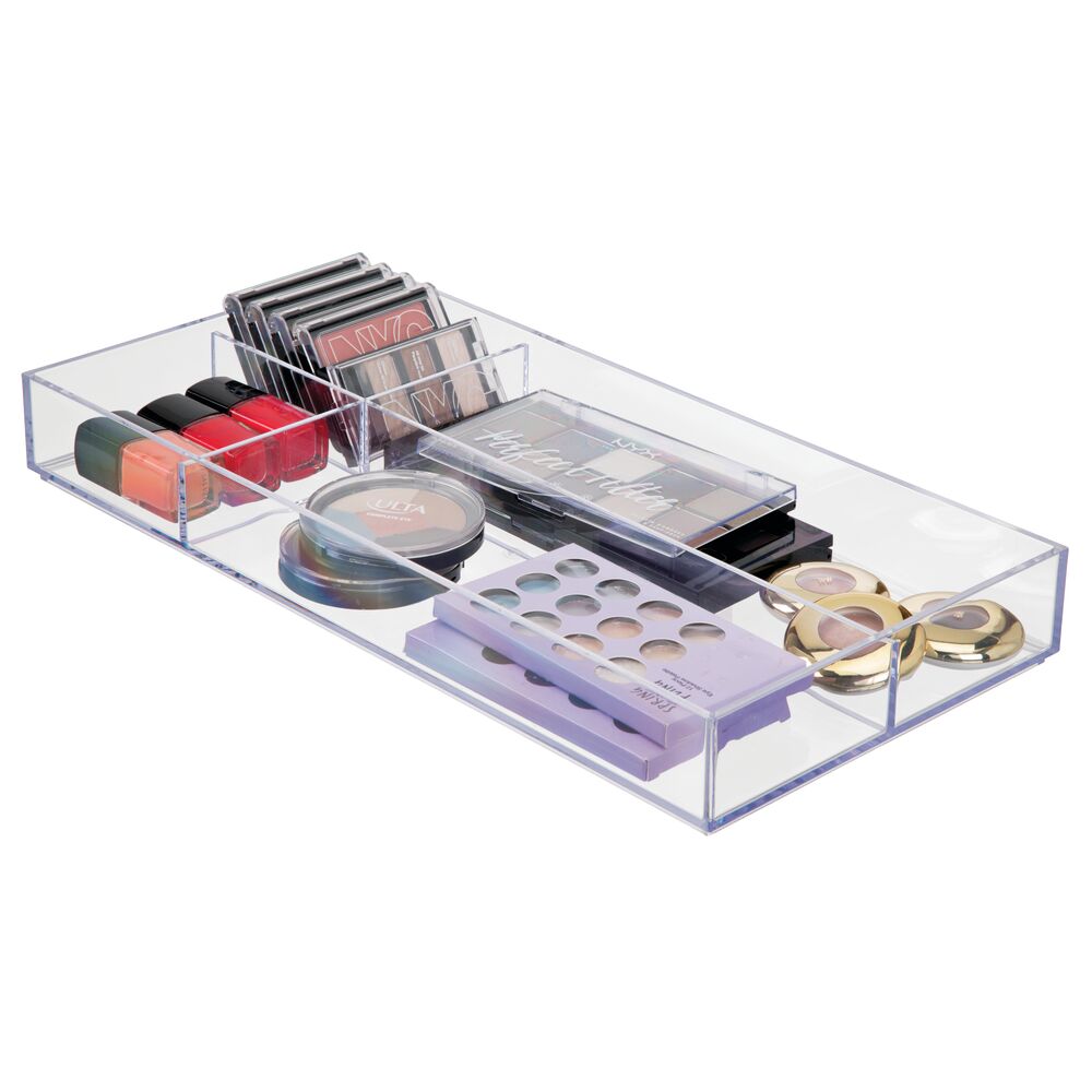 mDesign Plastic Makeup Vanity Drawer Organizer Tray, 4 Sections