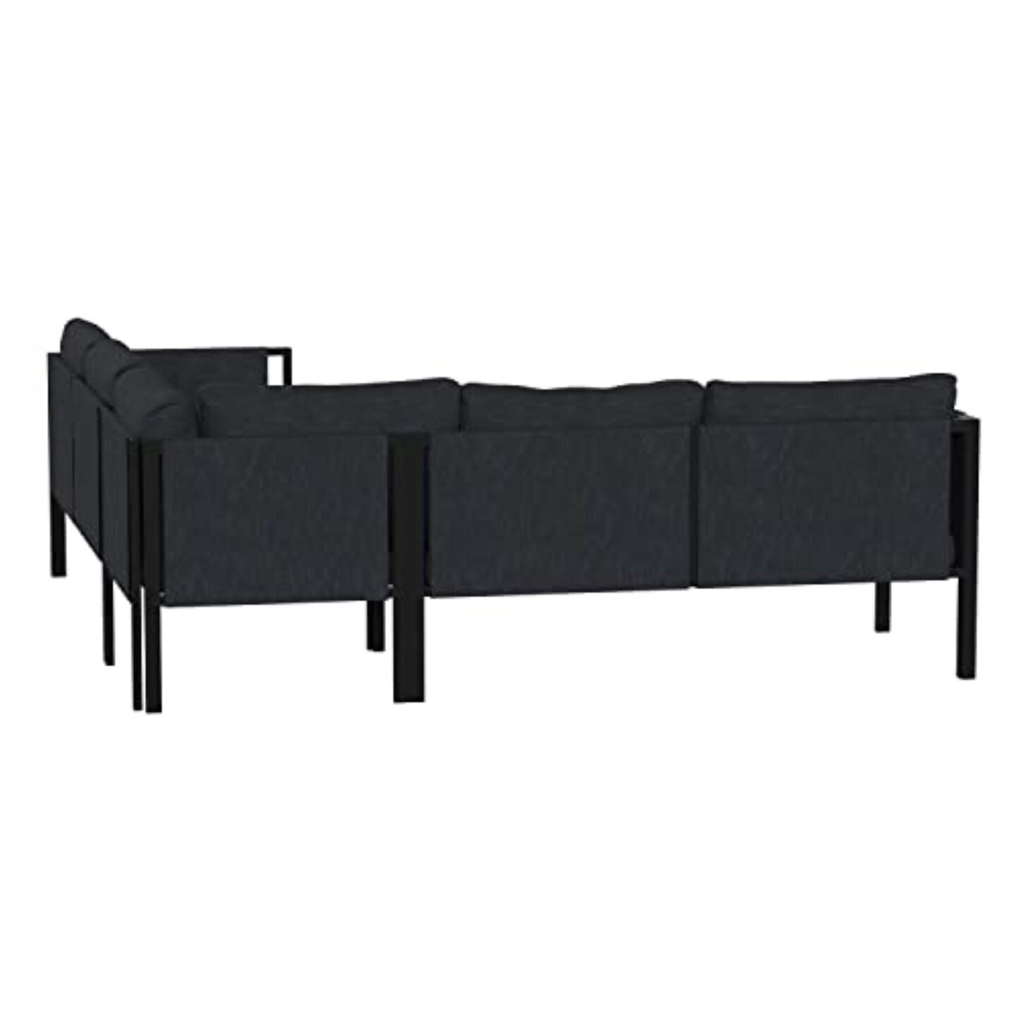 Indoor/Outdoor Sectional with Cushions - Modern Steel Framed Chair with Dual Storage Pockets, Black with Charcoal Cushions