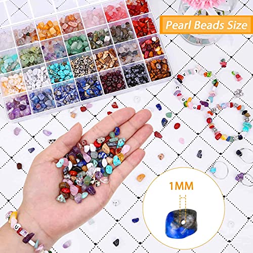 selizo Crystal Beads for Ring Making, 28 Colors Chips and Gemstone Beads, Ring Making Kit with Plastic Box for Jewelry, Bracelets, Earring Making Supplies