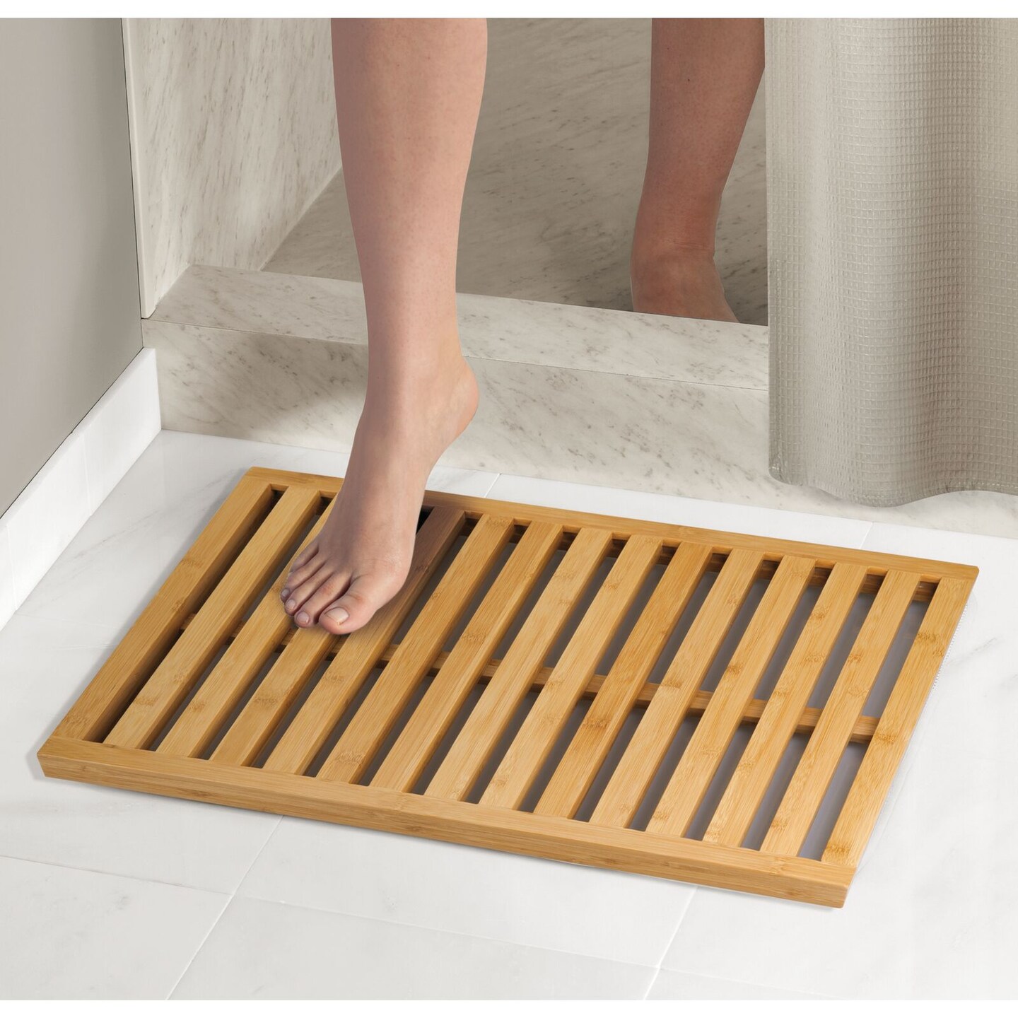 mDesign Bamboo Non-Slip Indoor/Outdoor Spa Bath Mat - Natural Wood