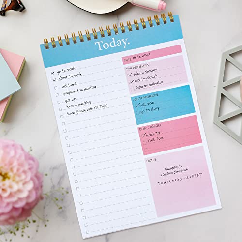 To Do List Notepad - Daily Planner Notepad Undated 52 Sheets Tear Off, 6.5&#x22; x 9.8&#x22; Checklist Productivity Organizer with Hourly Schedule for Tasks