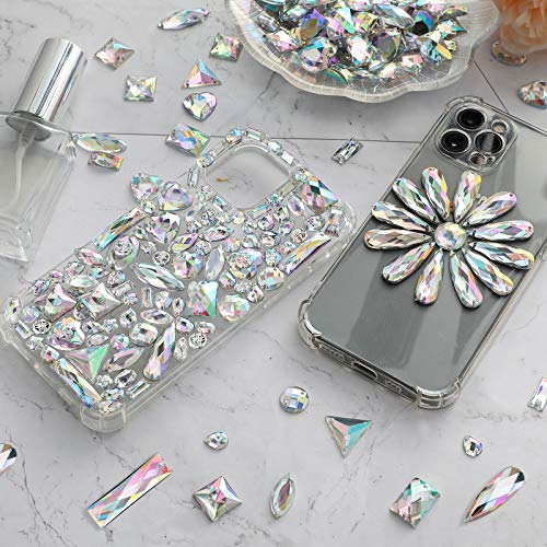 Chuangdi 500 Pieces Sewing Gems Acrylic Sewing Crystal Mixed Shapes Sew On  Rhinestones with 2 Holes for Clothes Sewing Beads Decorations (Crystal AB)