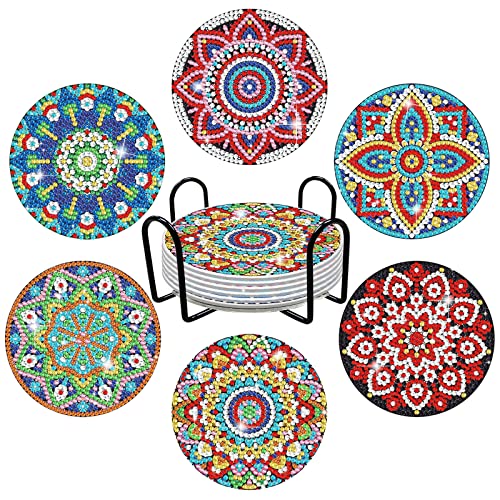 6Pcs Diamond Painting Coasters DIY Mandala Coasters Diamond Painting Kits  for Beginners Adults & Kids Art Craft Supplies