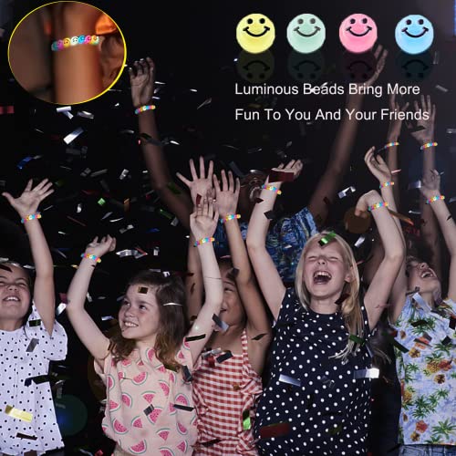 612 Pieces Candy Color Acrylic UV Beads Glow in The Dark Beads Happy Face Bead Heart Beads Star Beads Color Changing Sun UV Reactive Plastic Solar Hair Beads Bulk for Bracelet Necklace Jewelry Making