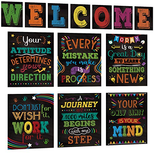 13 Pieces Motivational Posters for Classroom - Laminated Inspirational Posters and Bulletin Board Set with Quotes, Welcome Sign for Teachers, Students, School Counselors, Home, and Office