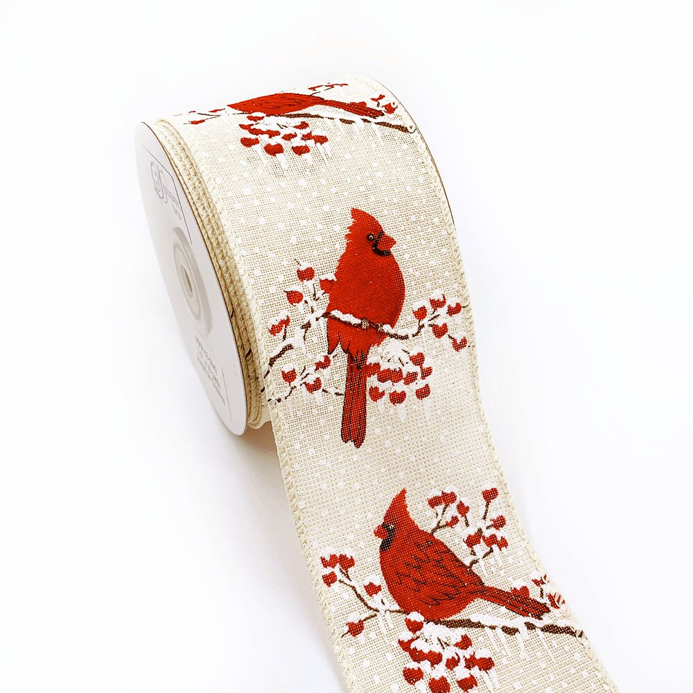 WR 63-5042 Holiday Red Cardinals on snow branch, 2.5&#x22; x 10 yards