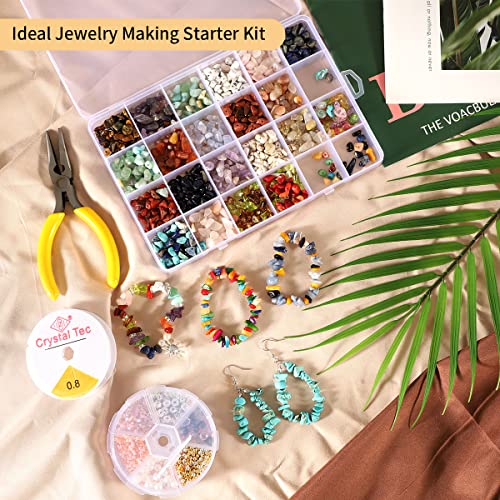 Modda Natural Stone Jewelry Making Kit - Includes Crystal, Chip Beads, Necklace, Bracelet, Earrings, Ring Making Supplies, Cr, Stone