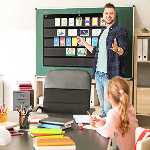 Bulletin Border Storage Pocket Chart for Classroom, Bulletin Board Border Storage, Classroom Organizer with Storage Pockets (Black)