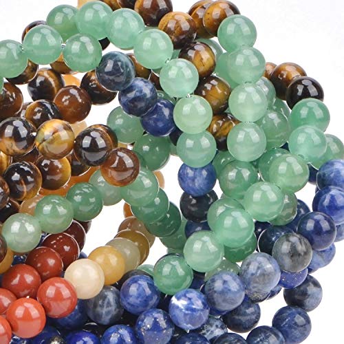 100 Pieces Natural Crystal Beads Stone Gemstone Round Loose Energy Healing Beads with Free Crystal Stretch Cord for Jewelry Making (Mixed Colors A, 8MM)