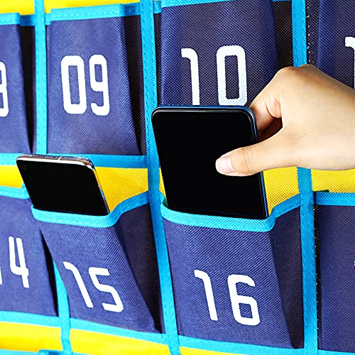 Numbered Classroom Sundries Closet Pocket Chart for Cell Phones Holder Wall Door Hanging Organizer (36 Pockets Blue)