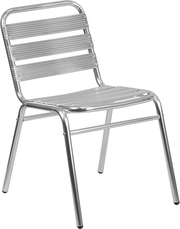 Commercial Aluminum Indoor-Outdoor Restaurant Stack Chair with Triple Slat Back