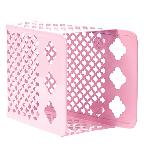 Magnetic Pencil Holder,Mesh Stainless Steel Pen Basket, Metal Writing Utensil Storage Organizer for Whiteboard,Blackboard,Kitchen, Locker, Home, or Office (Pink)