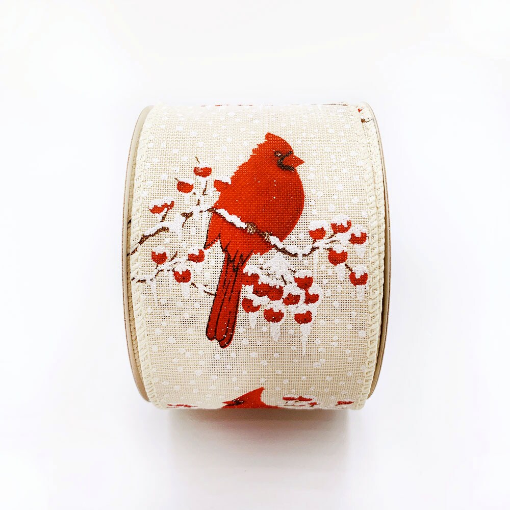 WR 63-5042 Holiday Red Cardinals on snow branch, 2.5&#x22; x 10 yards