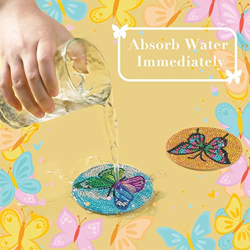 8 PCS Diamond Painting Coasters for Drinks - DIY Life Coaster Kits, Diamond Art for Adults, Kids, and Beginners, Includes Butterfly Design Craft Supplies