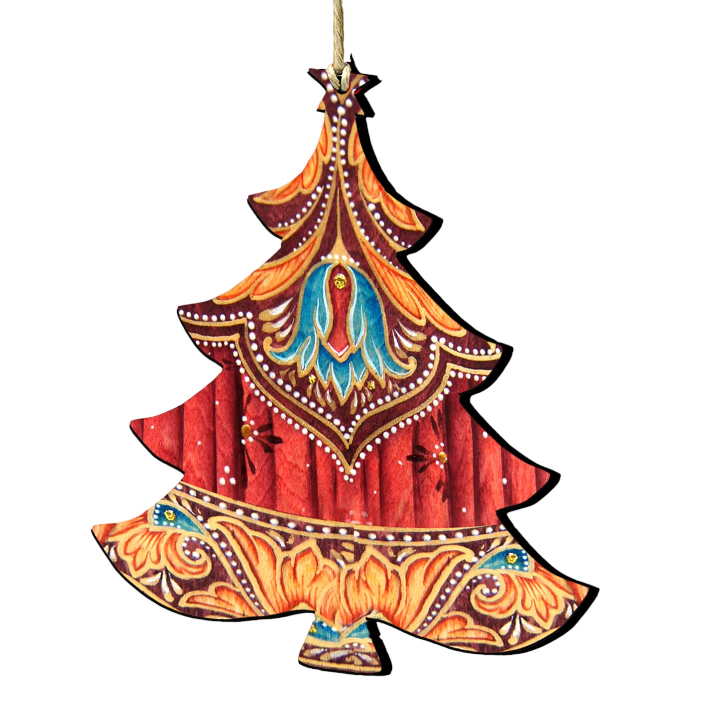 Designocracy Set of 2 Vivid Christmas Tree Wooden Ornaments 5.5&#x22;