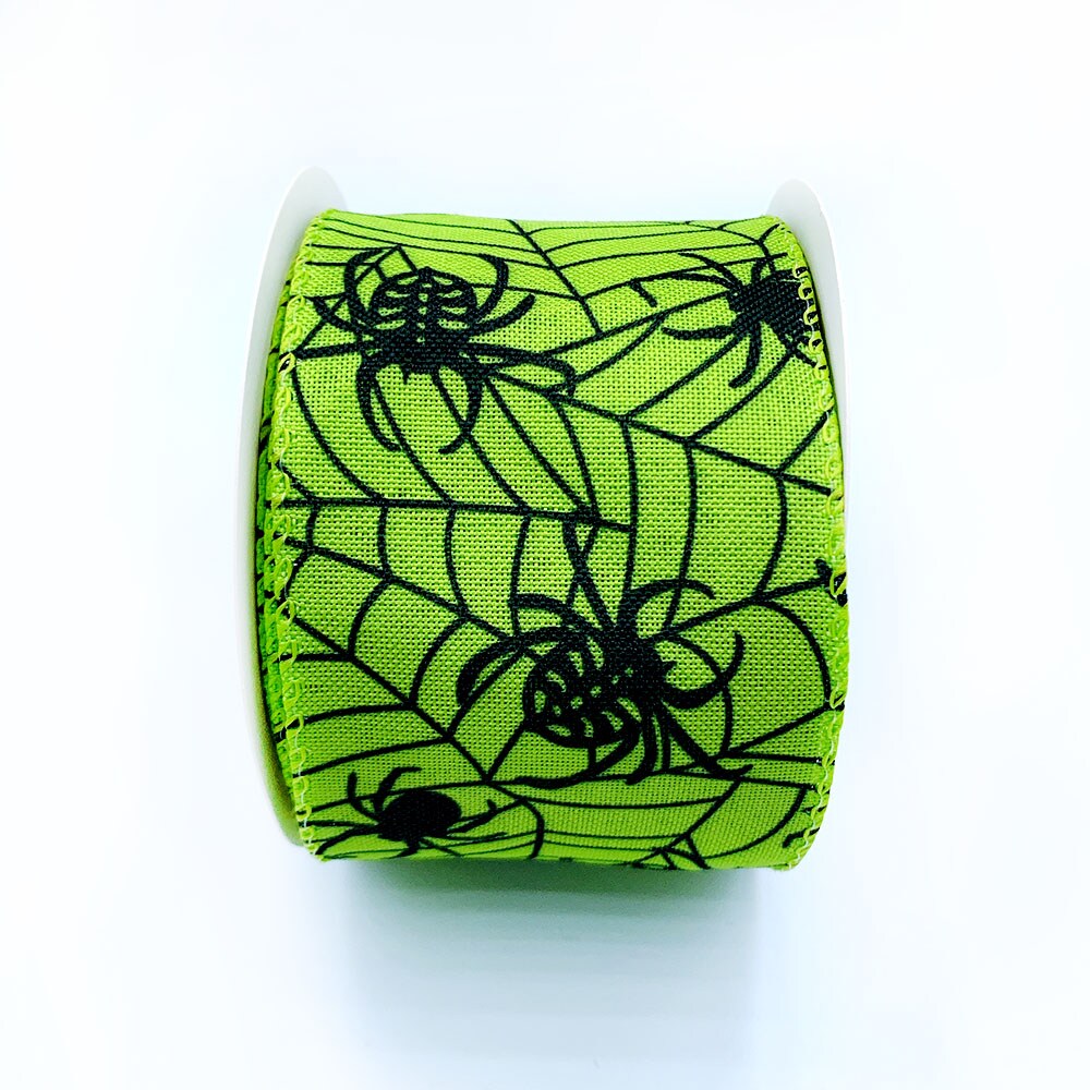 Halloween Spider Web wired edge ribbon 2.5” x 10 yard