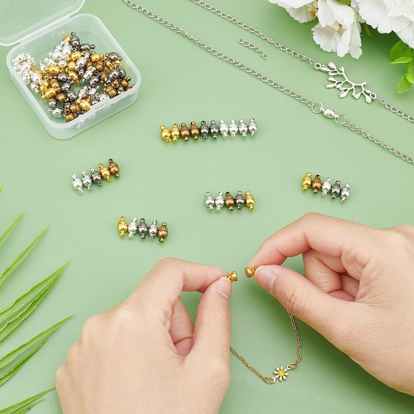 100 Sets Brass Magnetic Clasps Mixed Color Round Magnet Converter Jewelry Clasps Buckle Ball for Bracelet Necklace Jewelry DIY Making