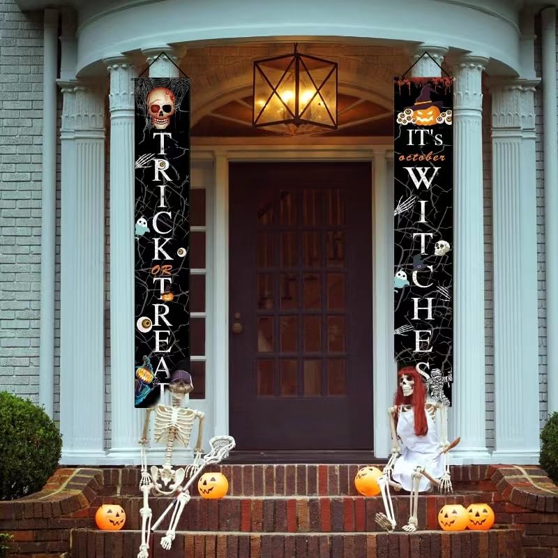 Halloween Decorations Outdoor Banners Trick or Treat It&#x27;s October Witches Front Porch Banners for Halloween Porch Decor