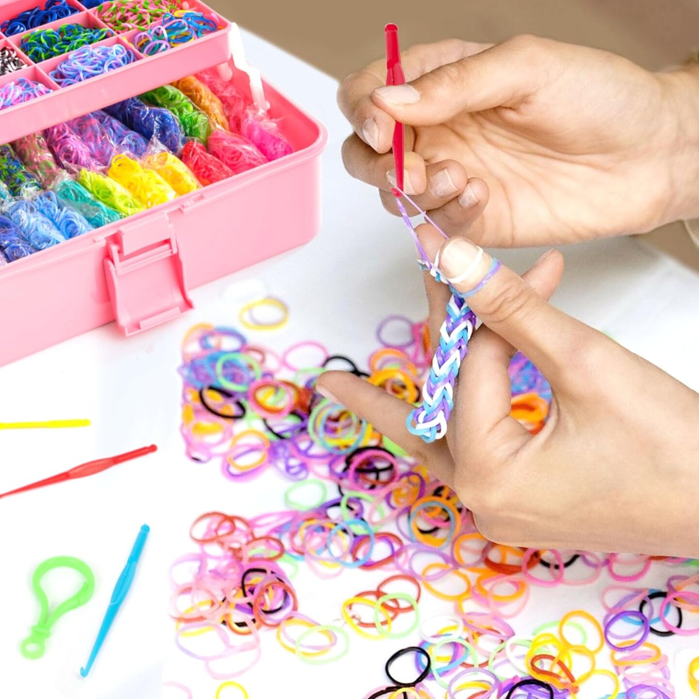 Rubber Loom Bands Kit - 17500+ Bands, 28 Colors, 3 Layer Container