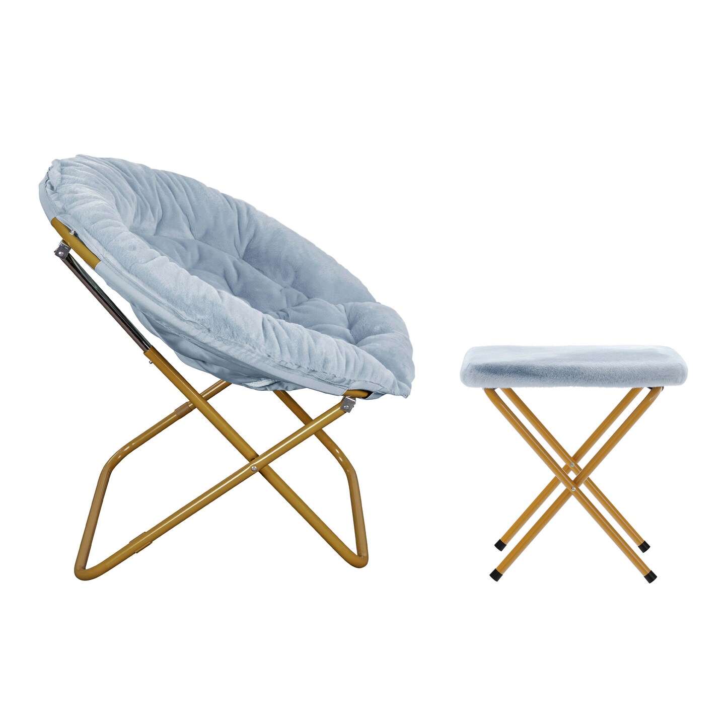 Emma and Oliver Ersa Oversize Folding Saucer Moon Chair and Ottoman for Dorm and Bedroom with Steel Frames