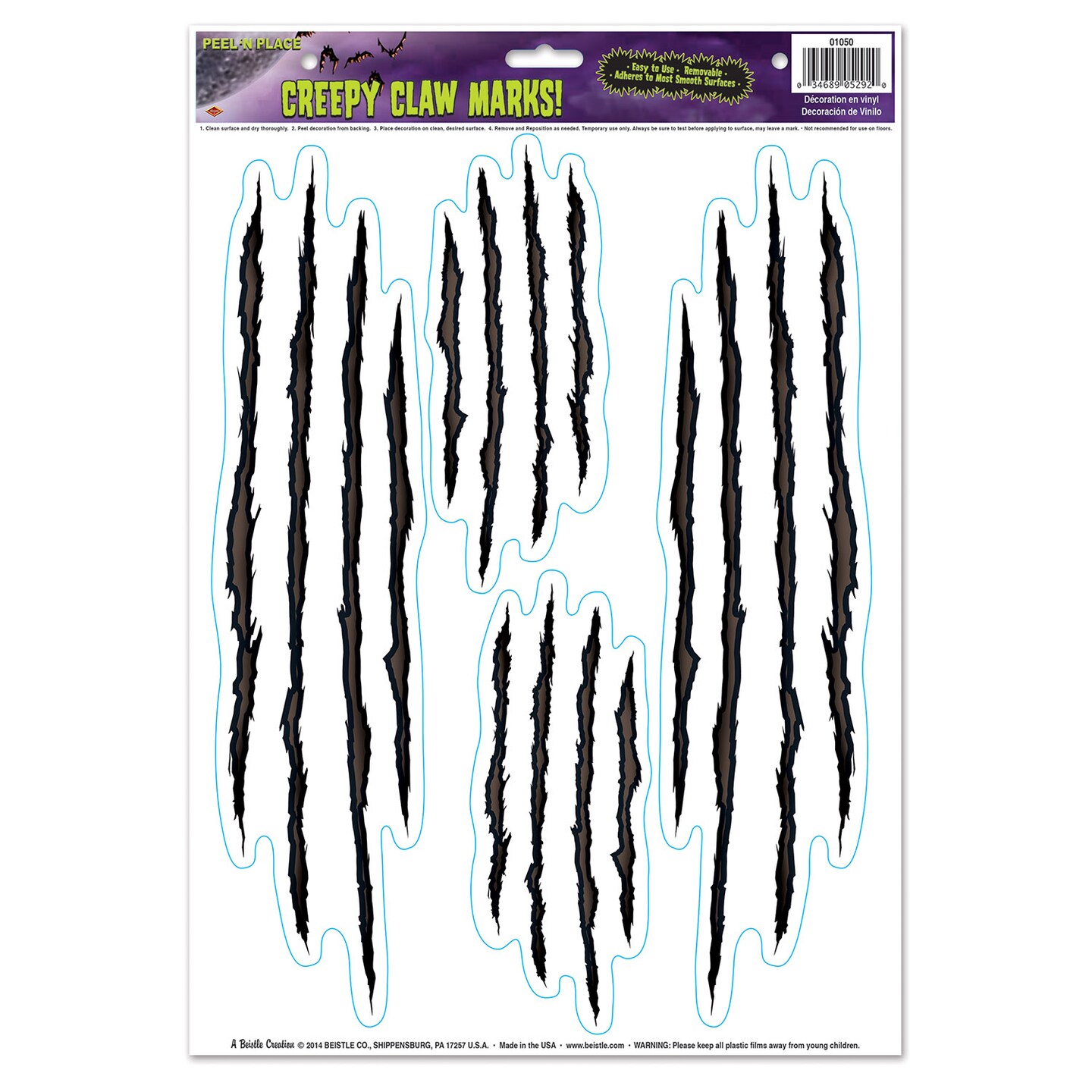 Beistle - Creepy Claw Marks! Peel 'N Place - 12" x 17" Sh - 12 Pack
