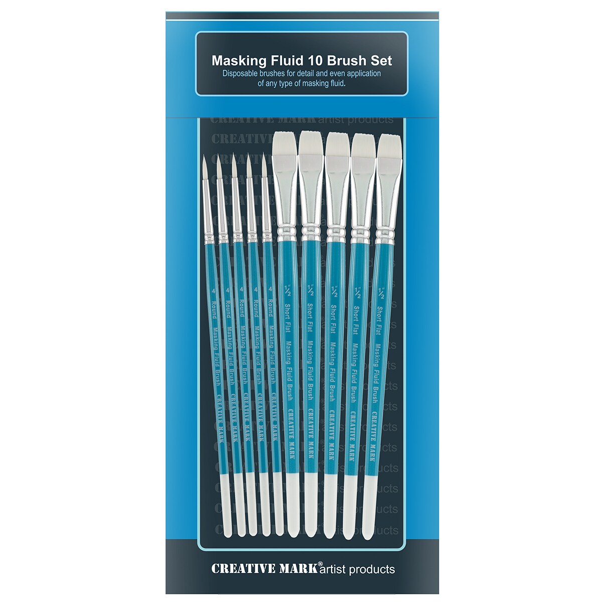 Creative Mark Masking Fluid Paint Brushes (Set of 10) - Watercolor Brushes Contains Synthetic Hair w/ Short Wood Handles