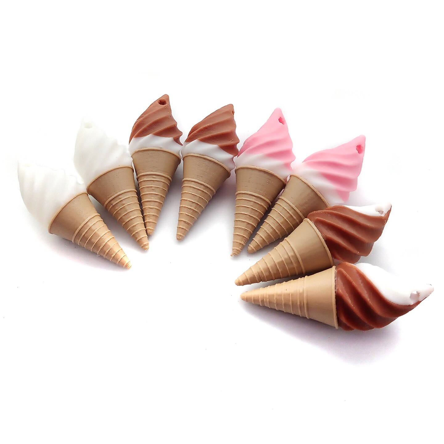 Ice Cream Pendants, Cute Chocolate Dipped and Swirl Cones, 8 pcs, Adorabilities