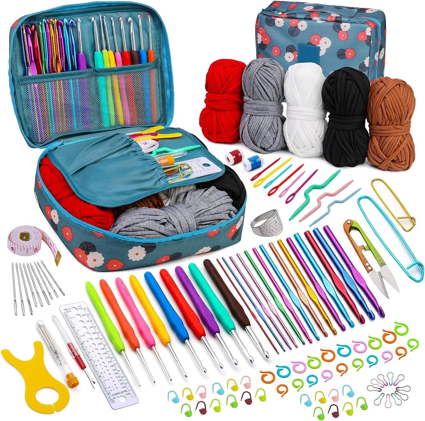 Crochet Kit for Beginners Adults, 107Pcs Beginner Knitting Kit with Crochet Yarn, Crochet Hooks, Crochet Tools, Crochet Starter Kit for Adults Beginner Craft DIY