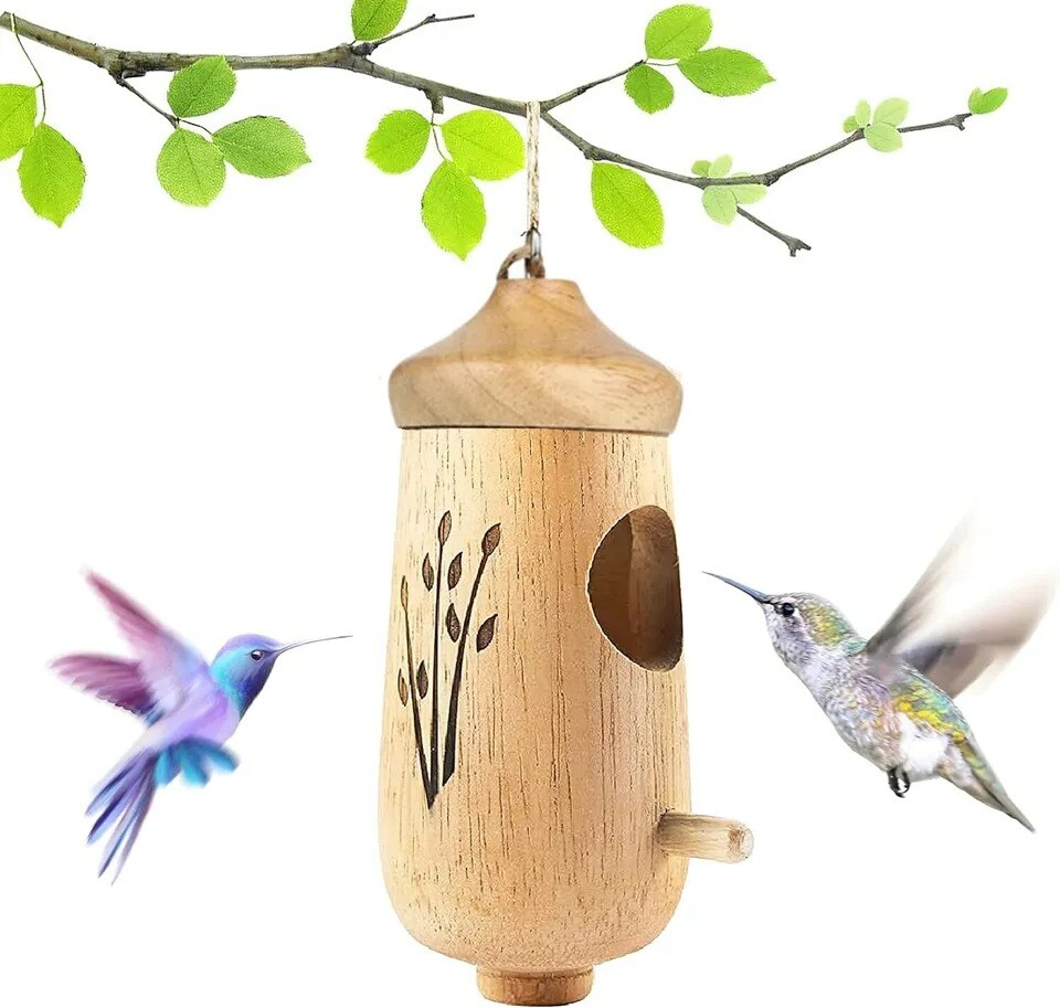 Hummingbird House Natural Wooden Hummingbird Nesting Houses for Gardening Decor