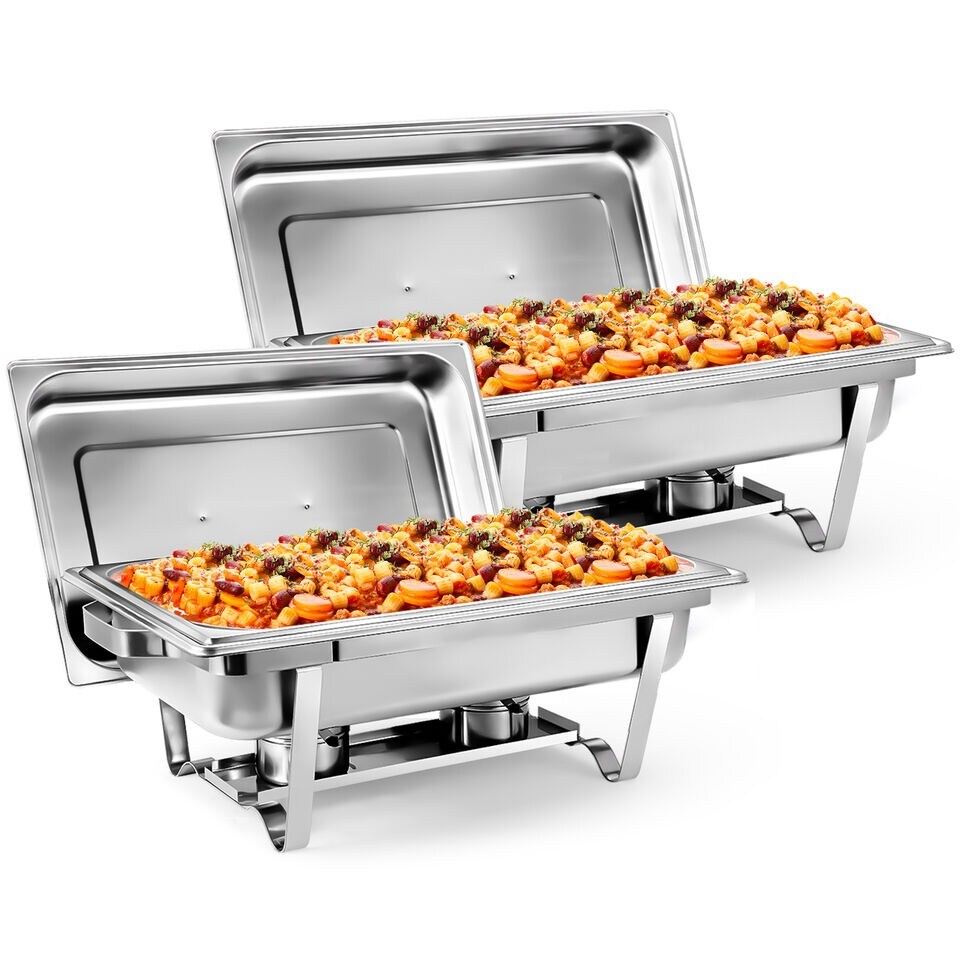 8 PACK CATERING STAINLESS STEEL CHAFER CHAFING DISH SETS 8 QT FULL SIZE BUFFET