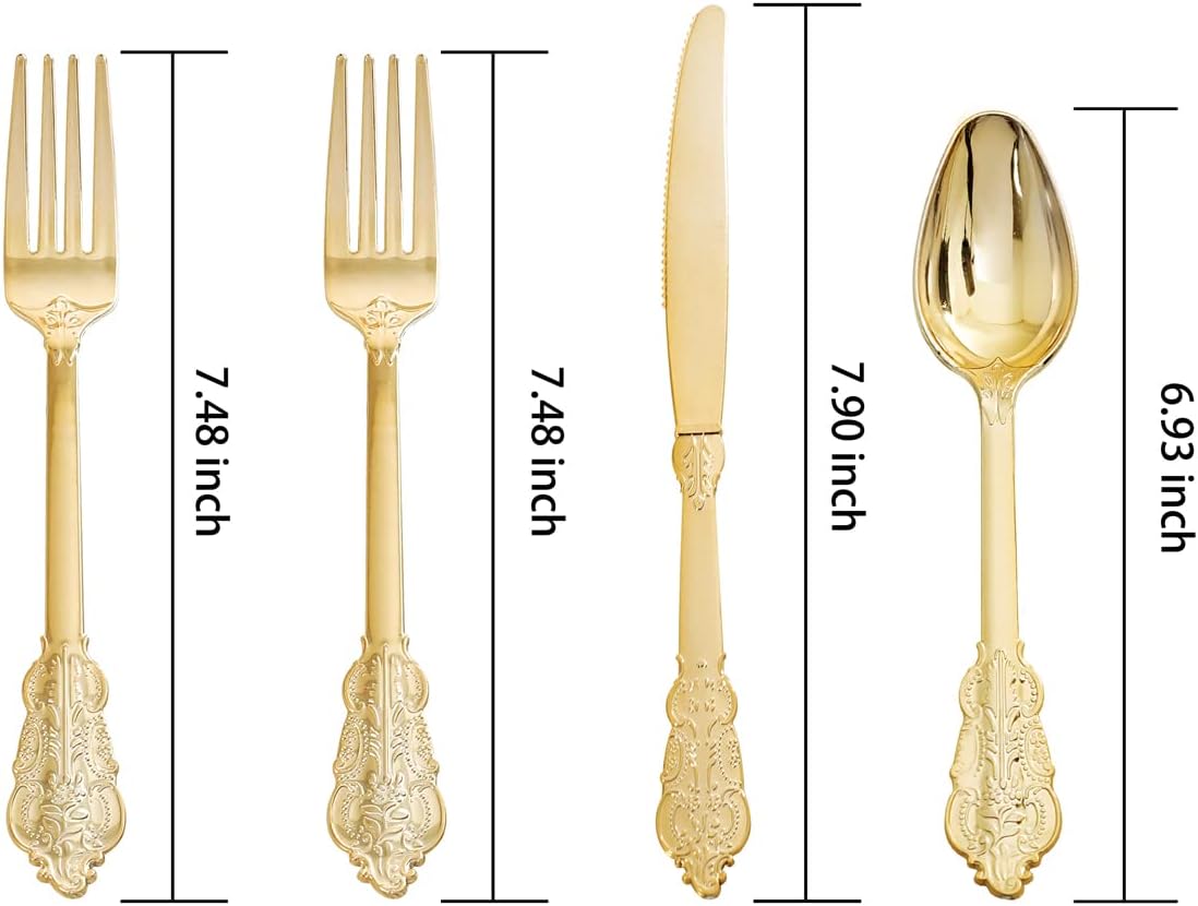 200 Pieces Gold Plastic Silverware Set - Disposable Cutlery for 50 Guests, Perfect for Weddings &#x26; Parties