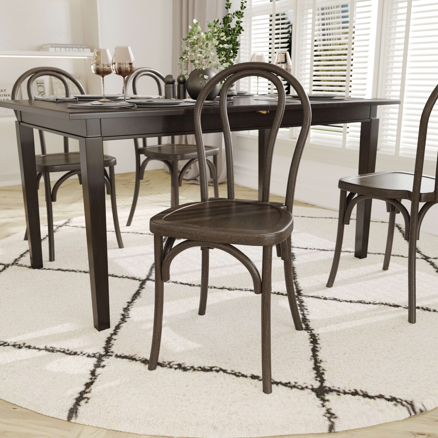 Emma and Oliver Hensler Set of 2 Weather-Resistant Wood Look Resin Thonet Chairs for Indoor/Outdoor Use