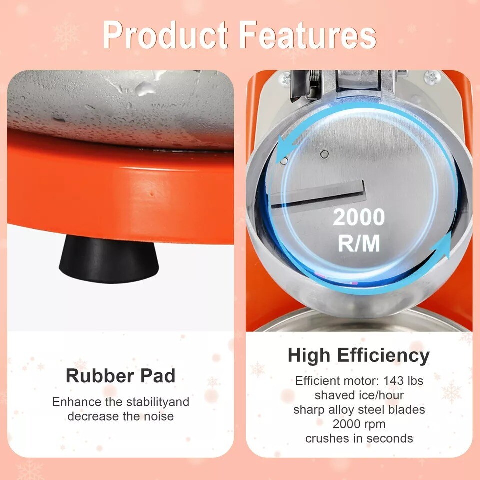 300W Electric Ice Crusher Machine Shaver Shaved Icee Snow Cone Maker 143 lbs