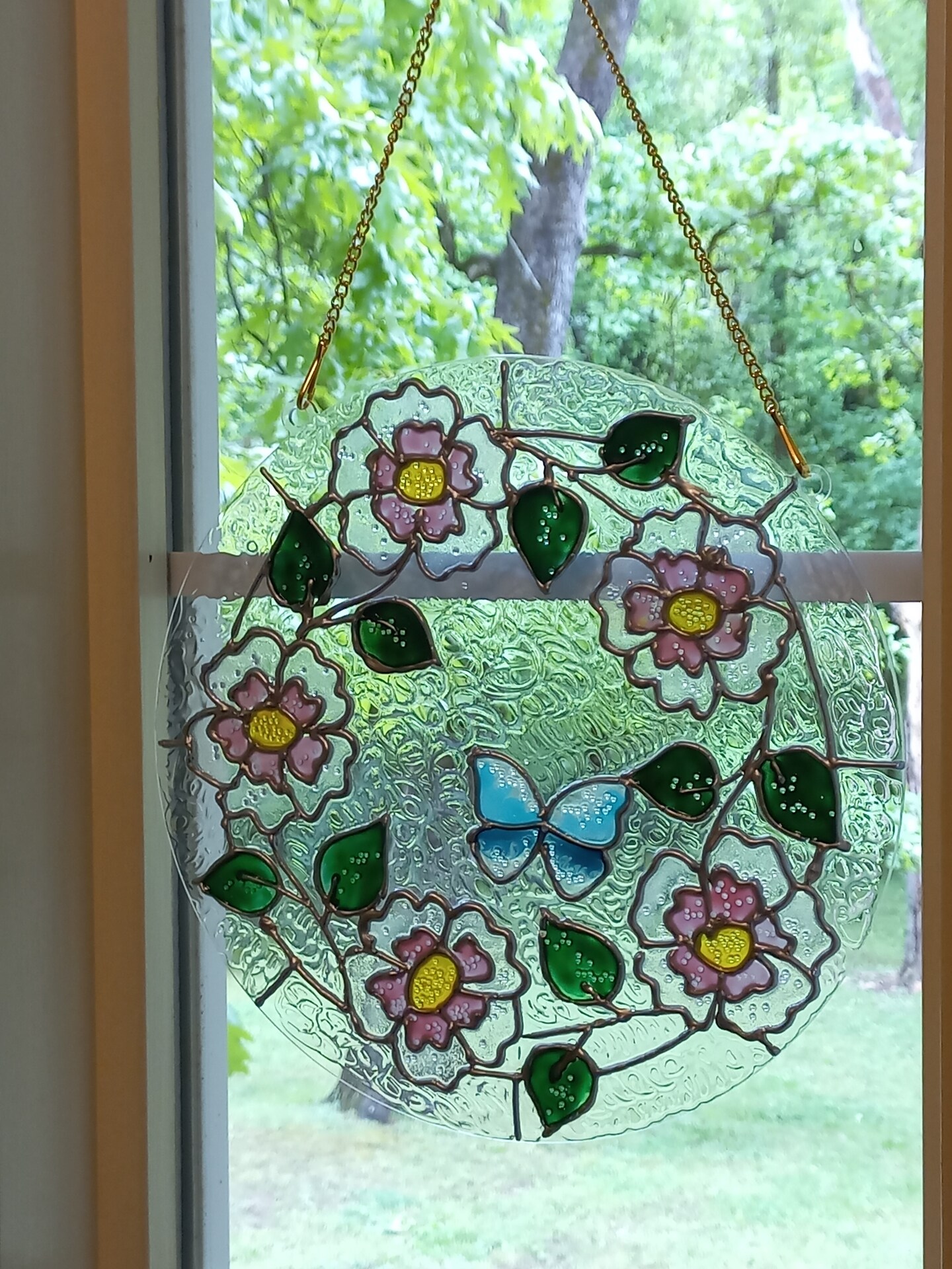Peony Window Hanging Panel Of Stained Glass